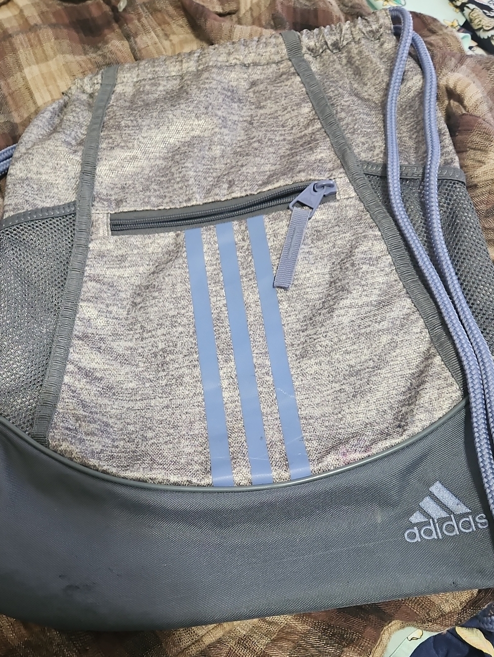 adidas WomensGray and Blue Drawstring Bag